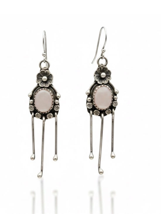 Navajo Jewelry - Vintage Navajo Sterling Silver Dangle Earrings Pink Stone Signed E 6.8g